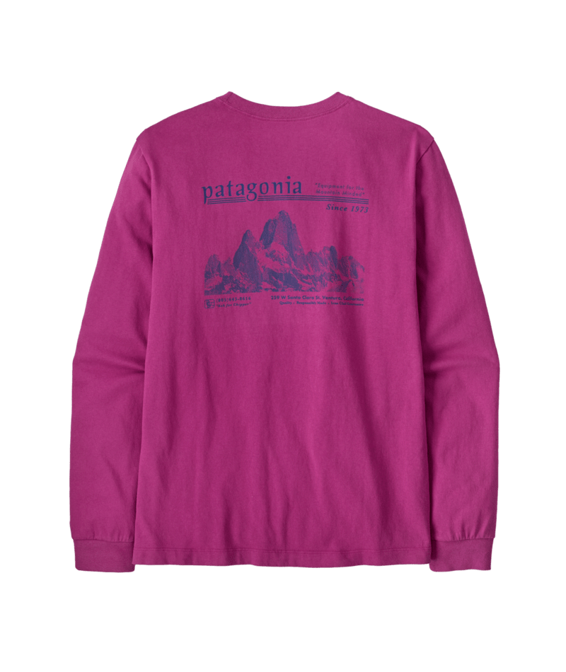 Men's Long-Sleeved Midweight Hut Tripper Skyline T-Shirt in Amaranth Pink | Photo 1 | Patagonia
