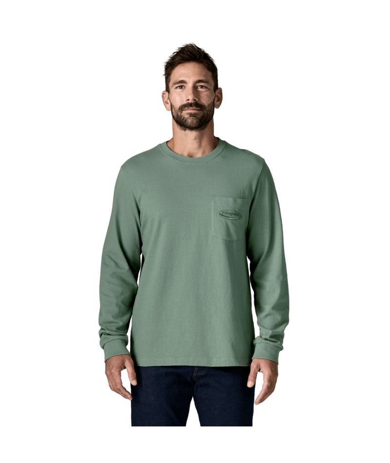 Men's Long-Sleeved Midweight '95 Oval Logo Pocket Tee in Cover Green | Photo 2 | Patagonia
