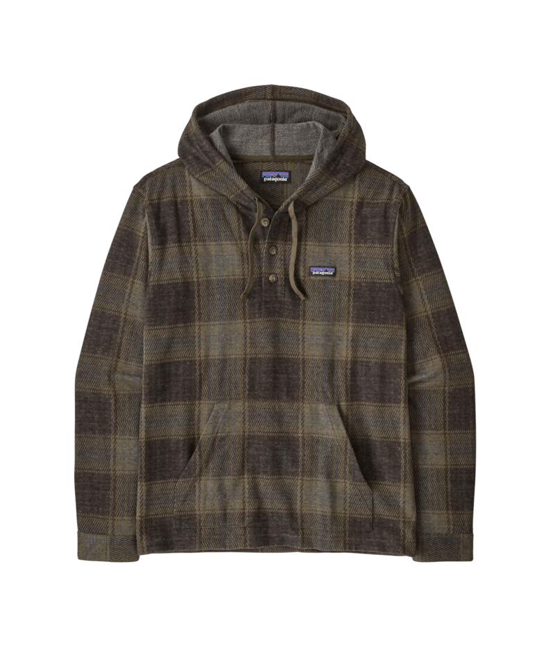 Men's Stretch Fjord Flannel Pullover Hoody in Soft Check: Basin Green | Photo 1 | Patagonia
