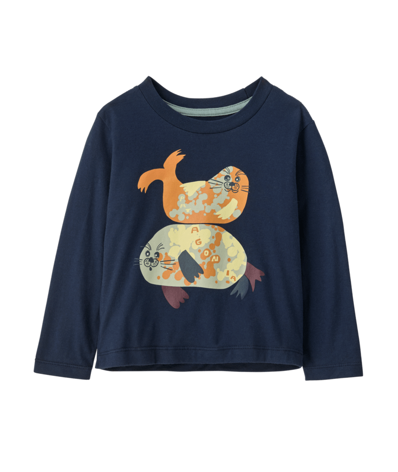 Baby Long-Sleeved Graphic T-Shirt in Blubby Buddies: New Navy | Photo 1 | Patagonia