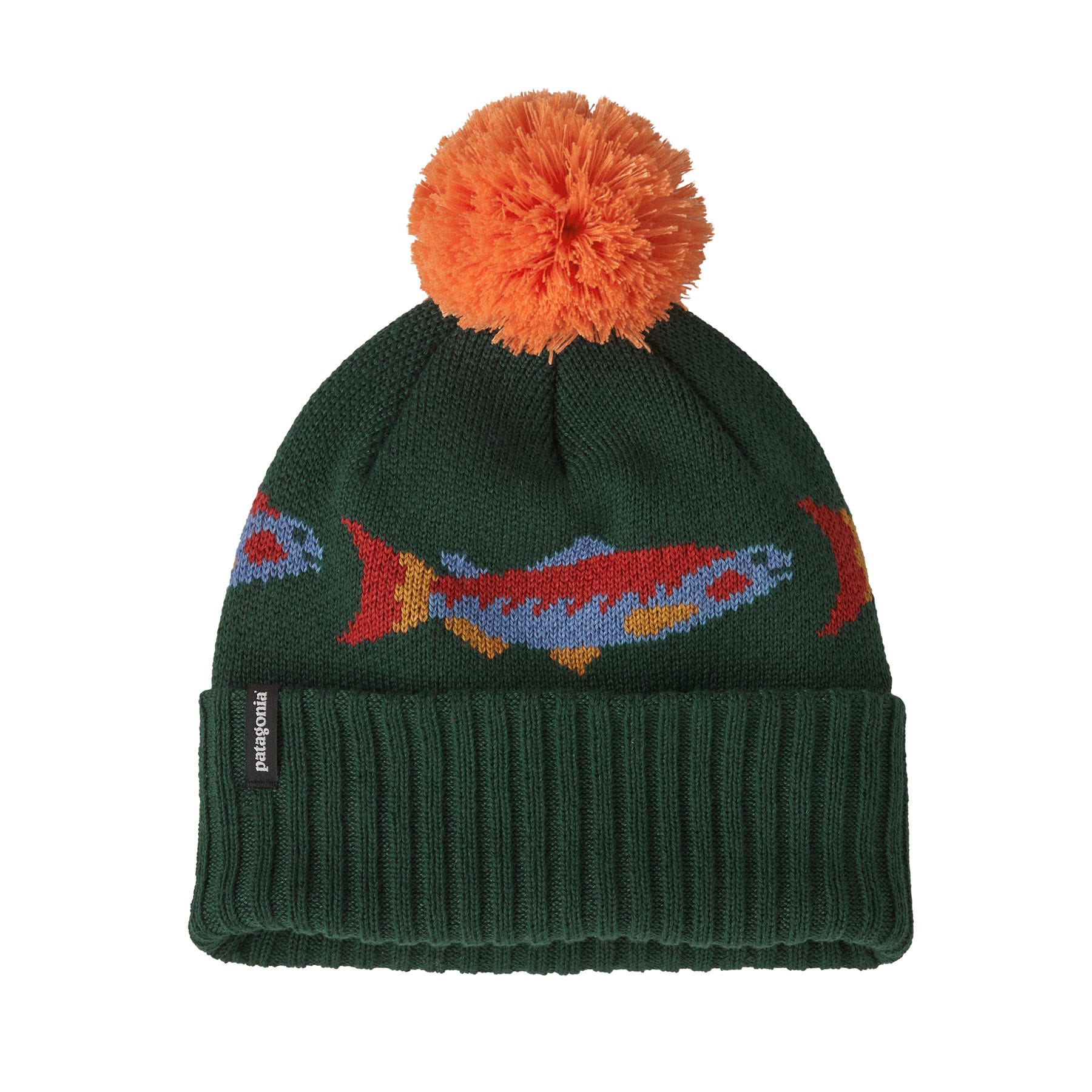 Kid's Powder Town Beanie in Salmon Energy Stripe: Old Growth Green | Patagonia Bend