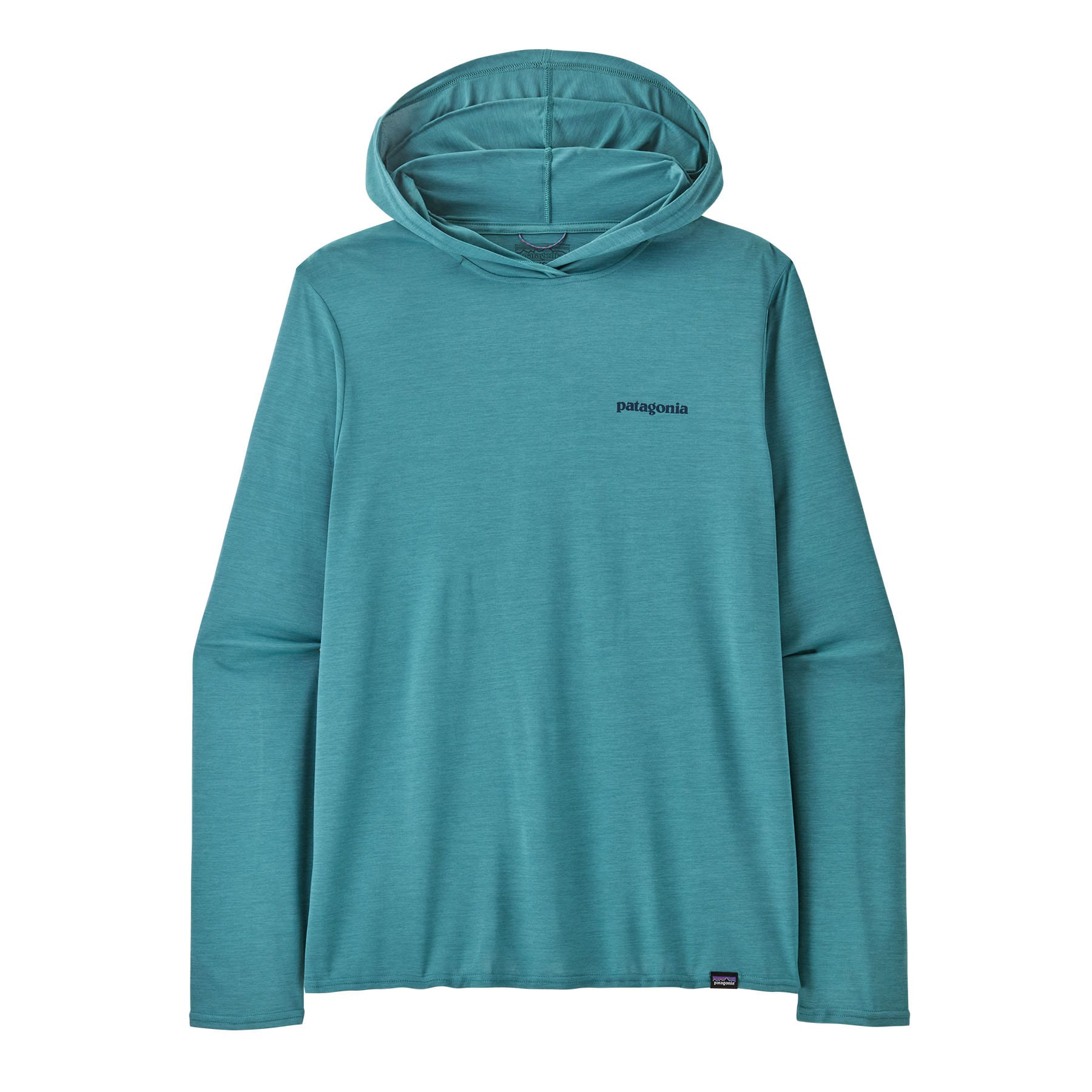 Men's Capilene® Cool Daily Graphic Hoody in Boardshort Logo Tones: Wetland Blue X - Dye | Patagonia Bend