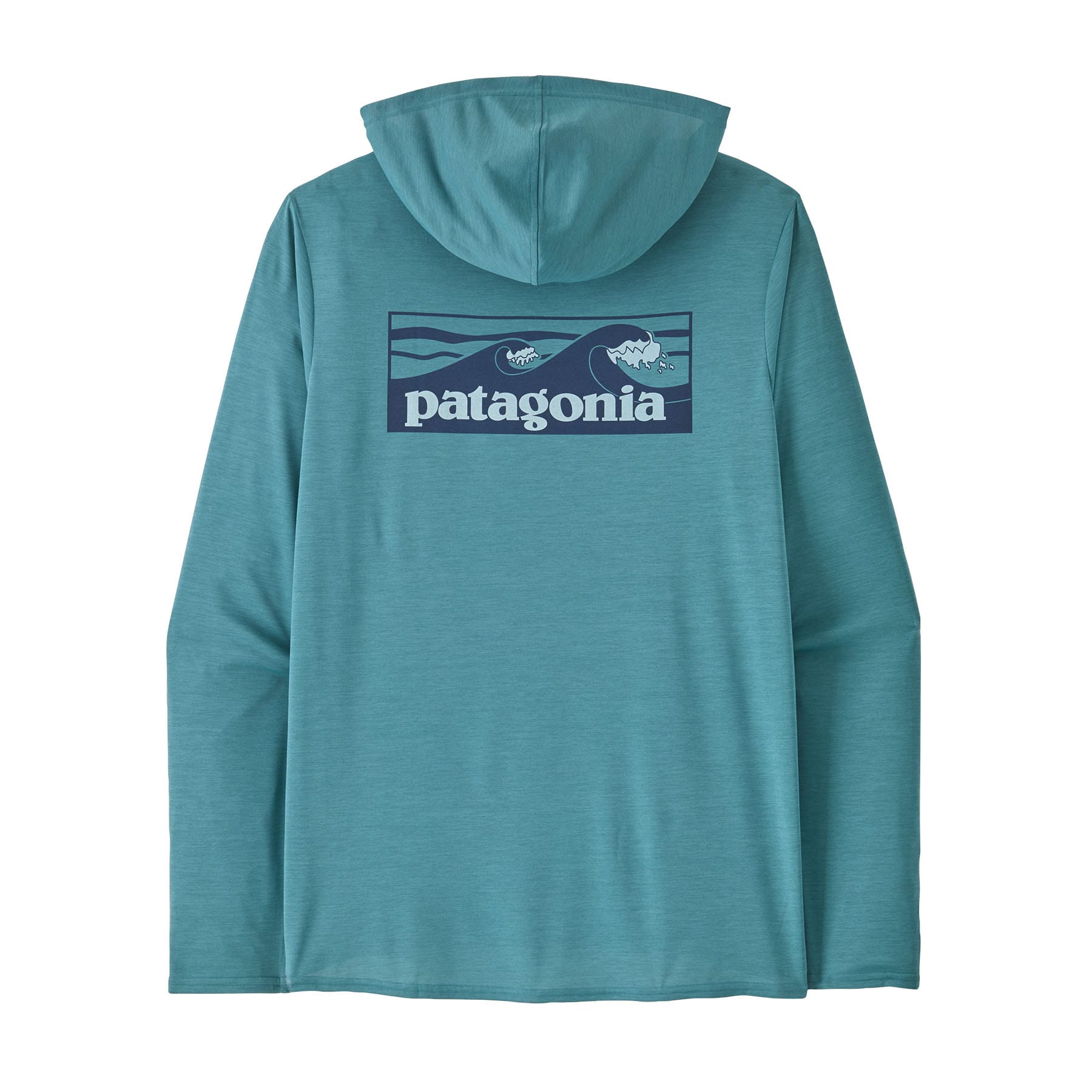 Men's Capilene® Cool Daily Graphic Hoody in Boardshort Logo Tones: Wetland Blue X - Dye | Patagonia Bend