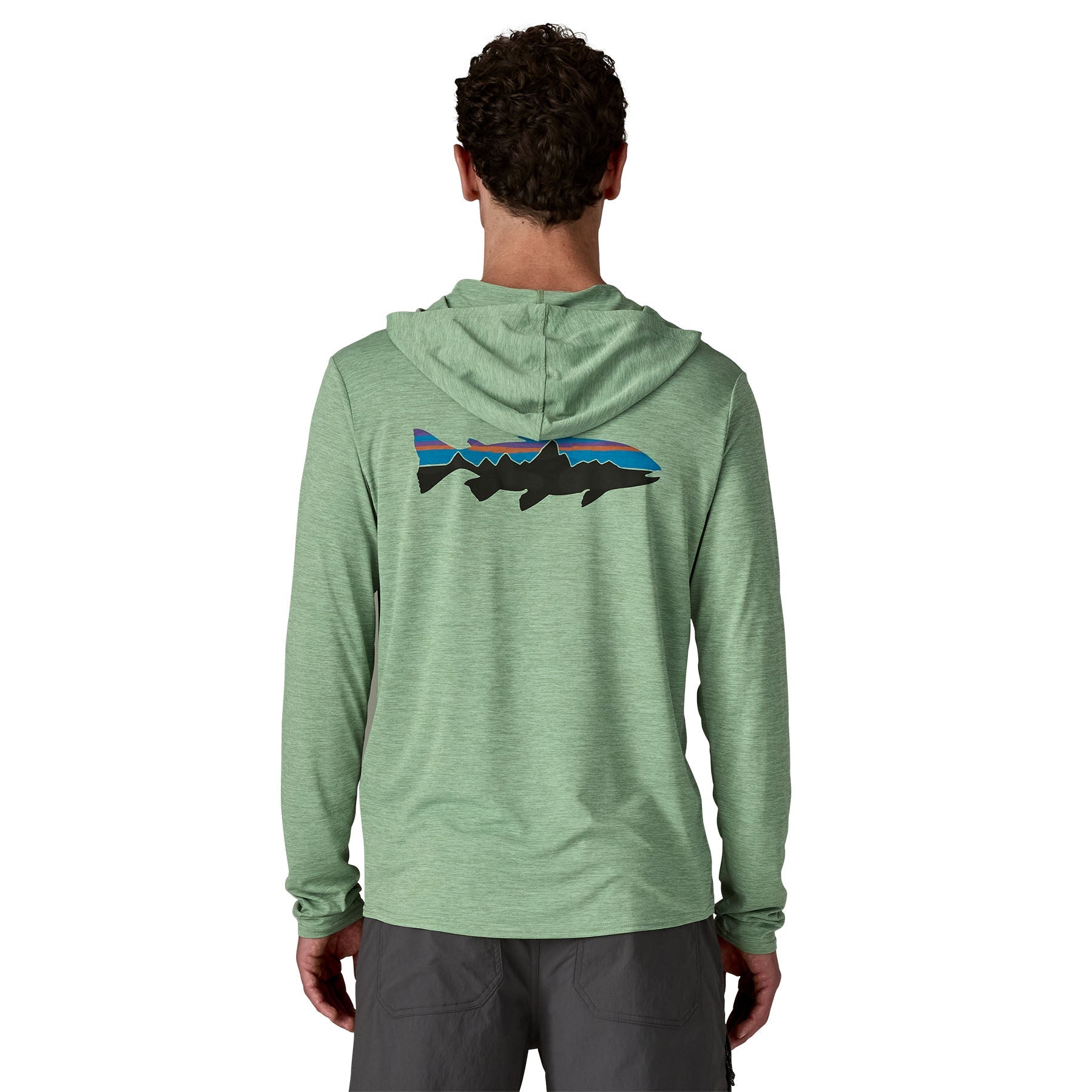 Men's Capilene Cool Daily Graphic Hoody in Fitz Roy Trout: Ellwood Green X - Dye | Patagonia Bend