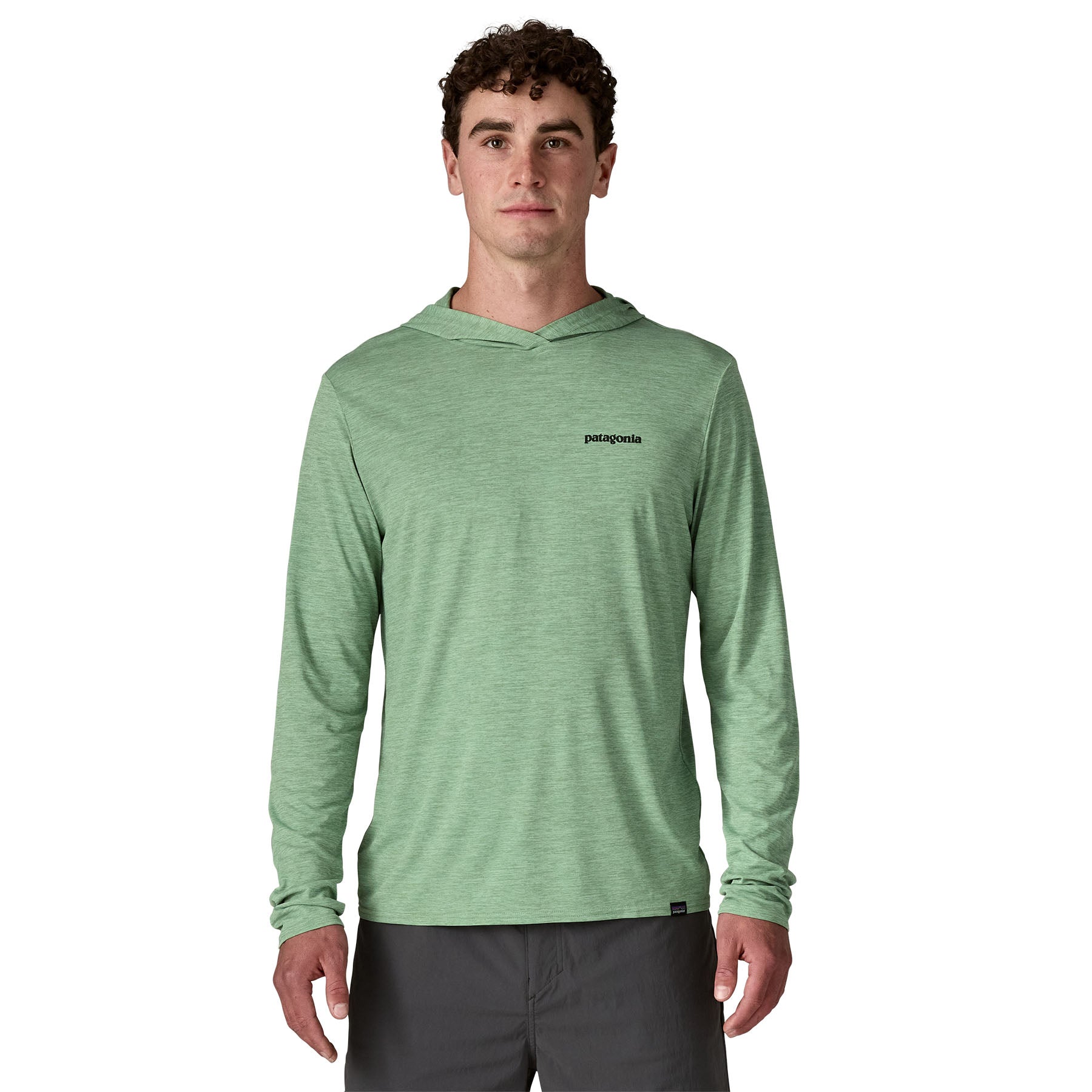 Men's Capilene Cool Daily Graphic Hoody in Fitz Roy Trout: Ellwood Green X - Dye | Patagonia Bend