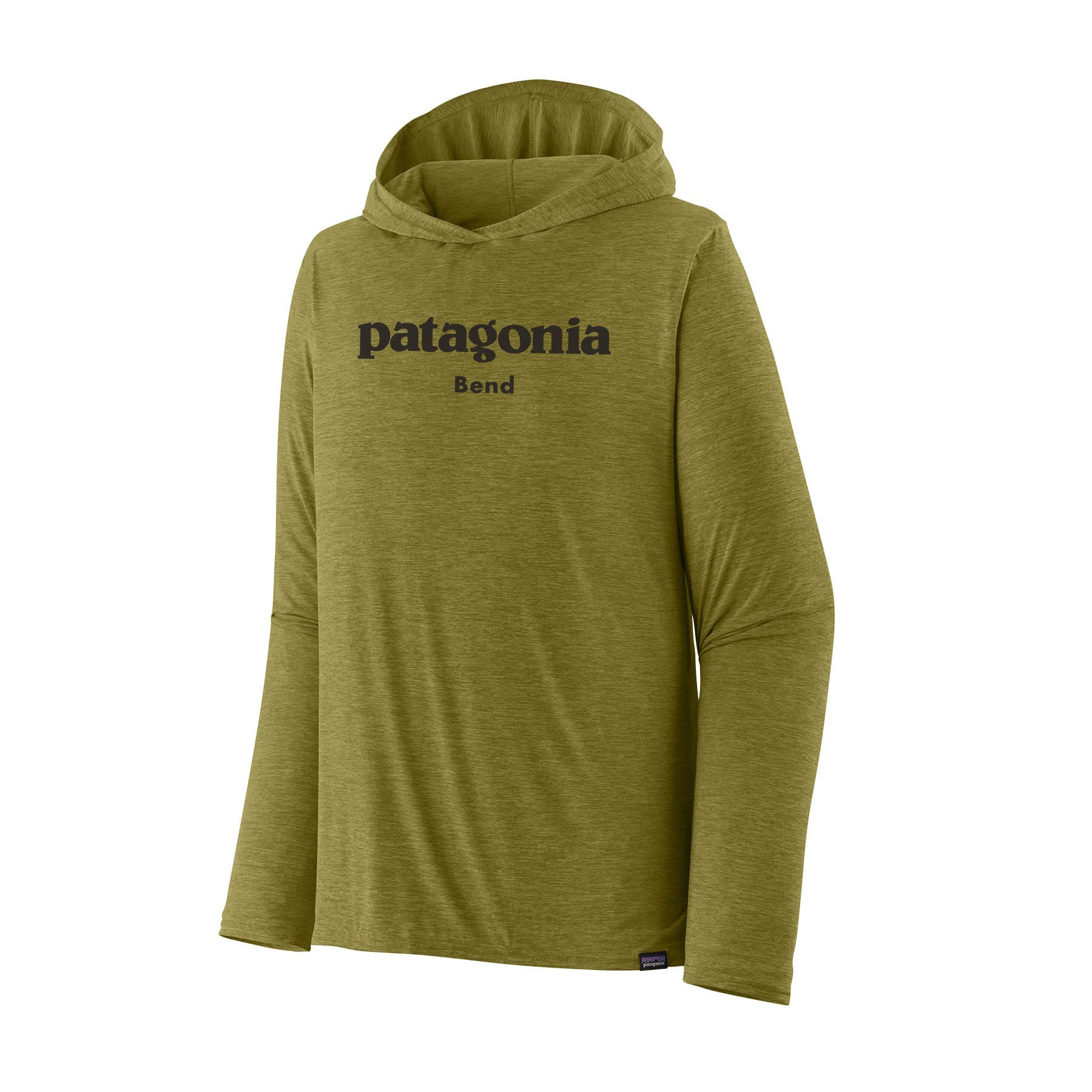 Men's Capilene® Cool Daily Graphic Hoody - Patagonia Bend in Graze Green - Light Graze Green X - Dye | Patagonia Bend