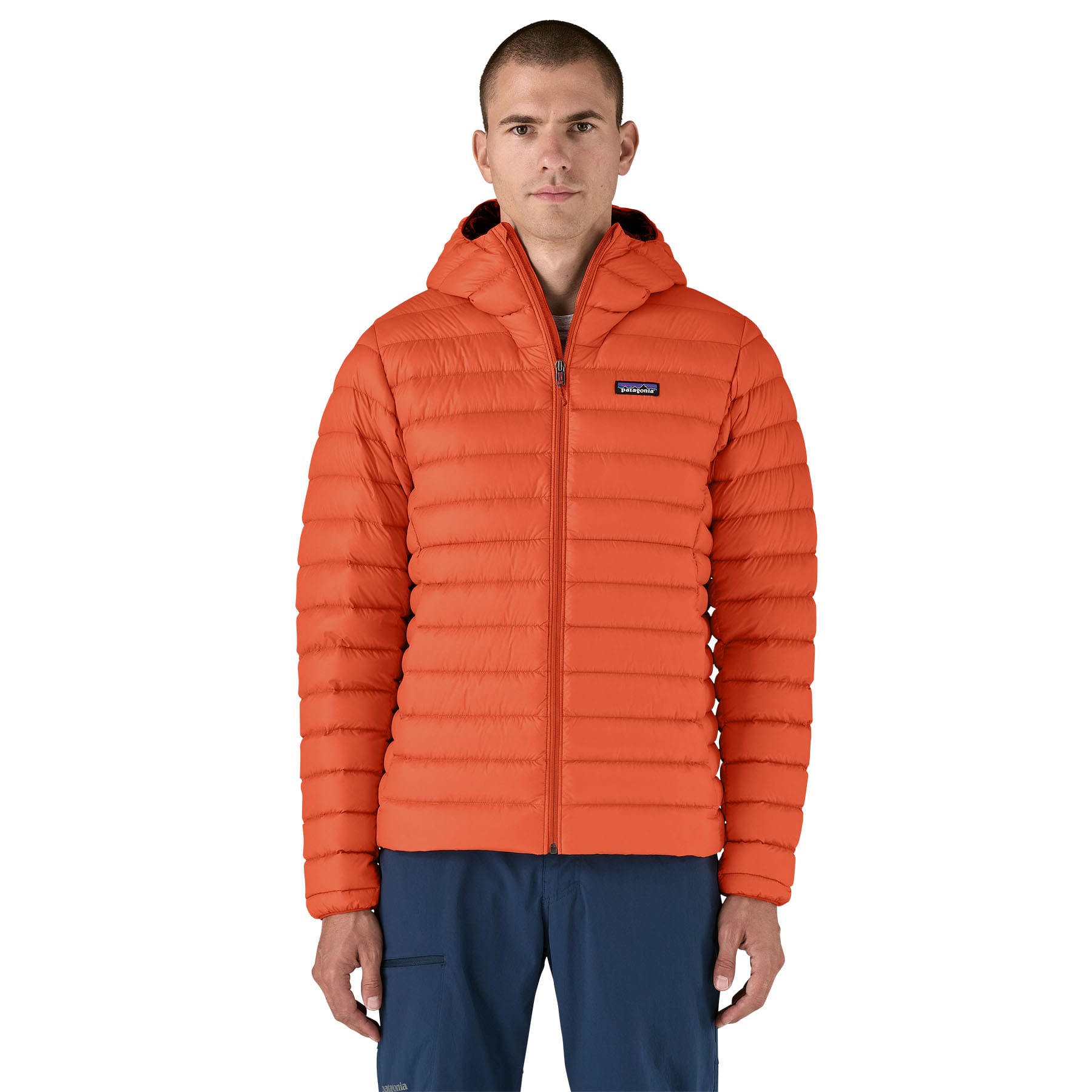 Men's Down Sweater Hoody in Pollinator Orange | Patagonia Bend
