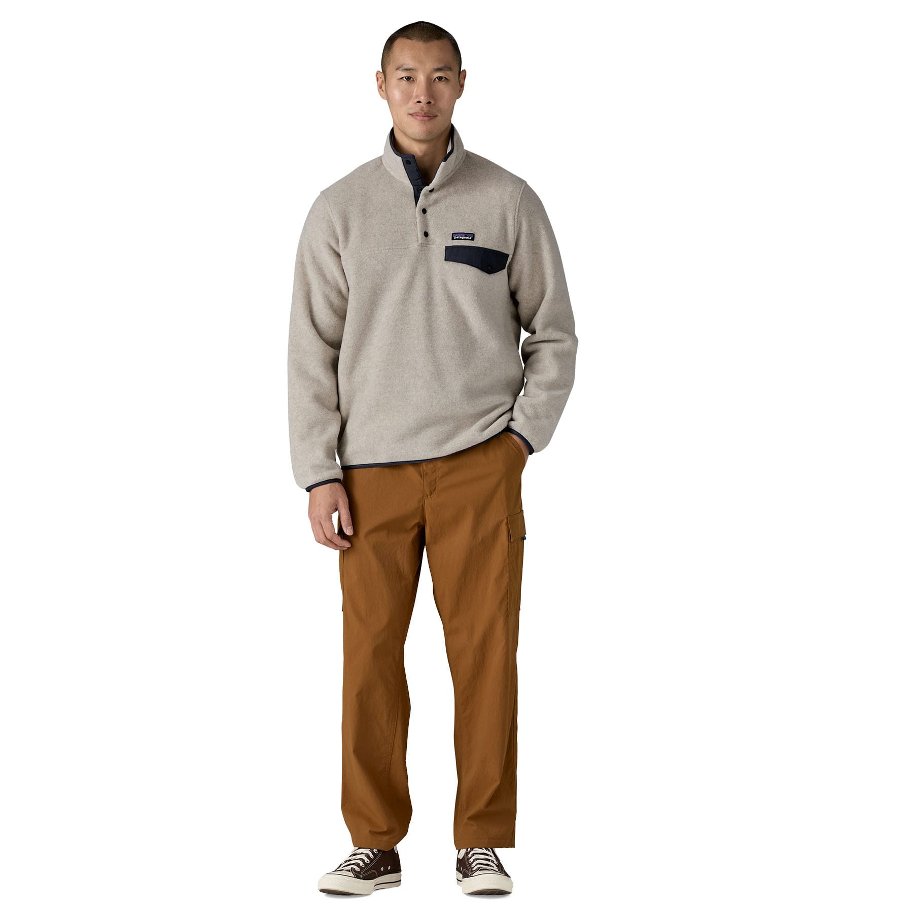 Men's Lightweight Synch Snap - T Pullover in Oatmeal Heather w/Smolder Blue | Patagonia Bend