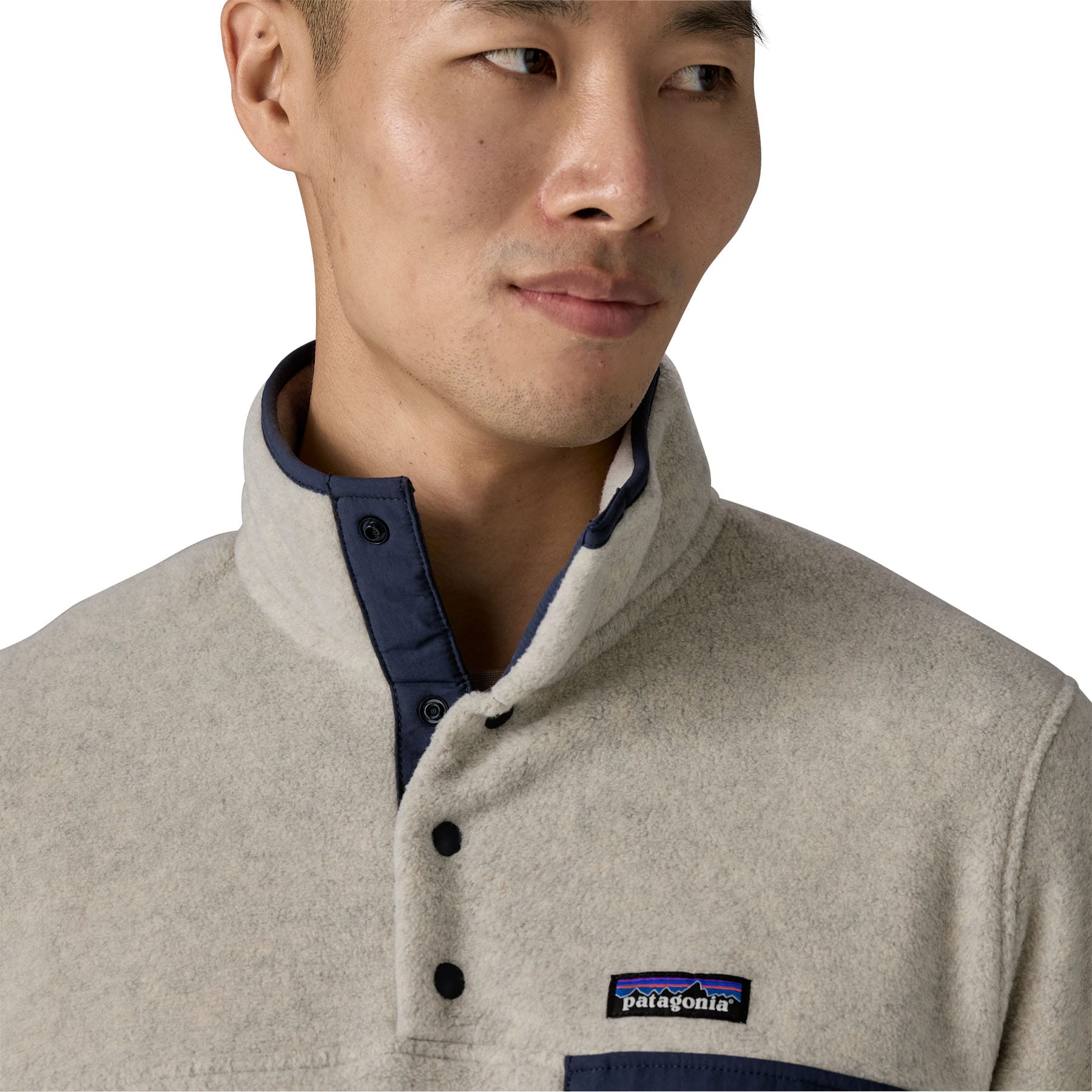 Men's Lightweight Synch Snap - T Pullover in Oatmeal Heather w/Smolder Blue | Patagonia Bend