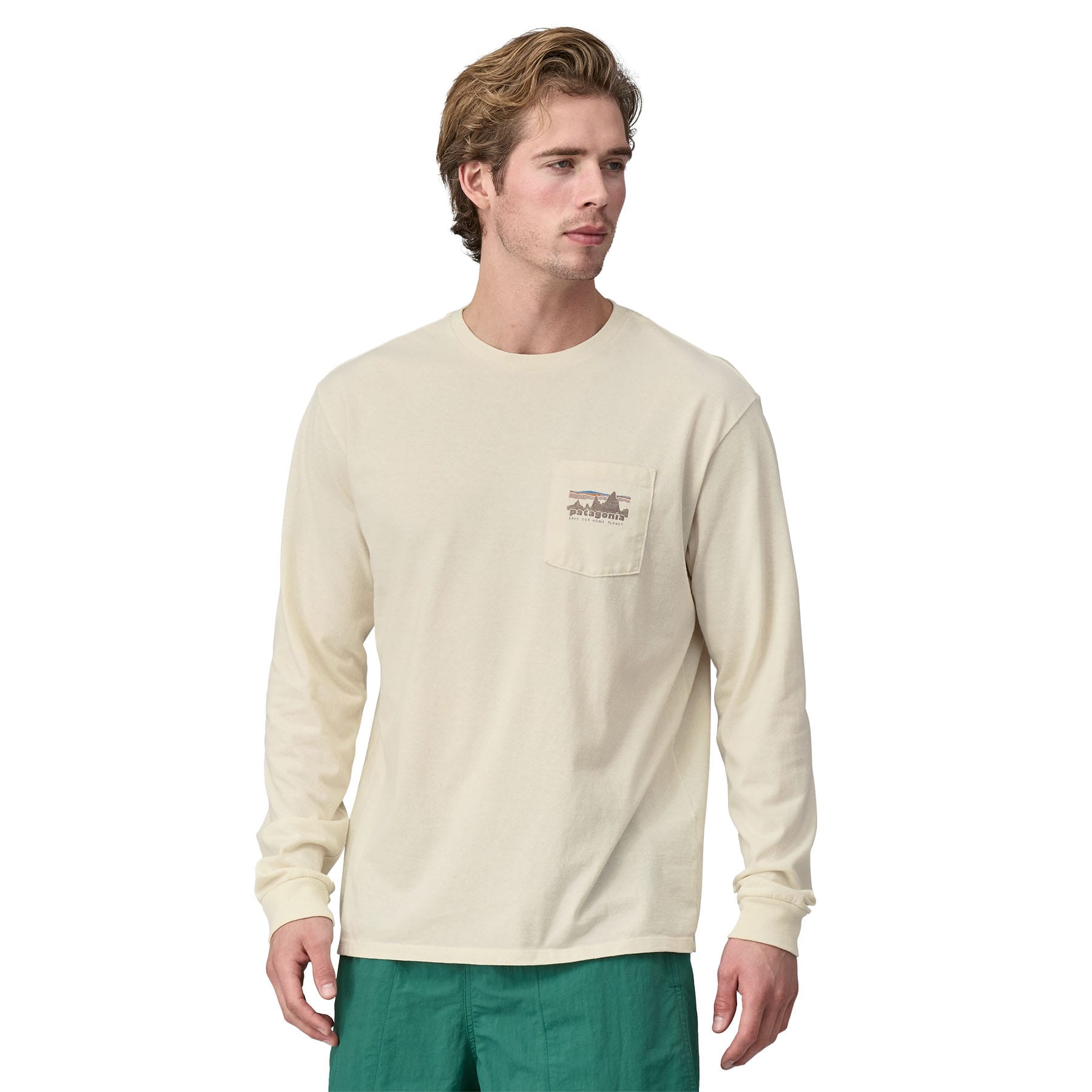 Men's Long - Sleeved '73 Skyline Pocket Responsibili - Tee in Birch White | Patagonia Bend