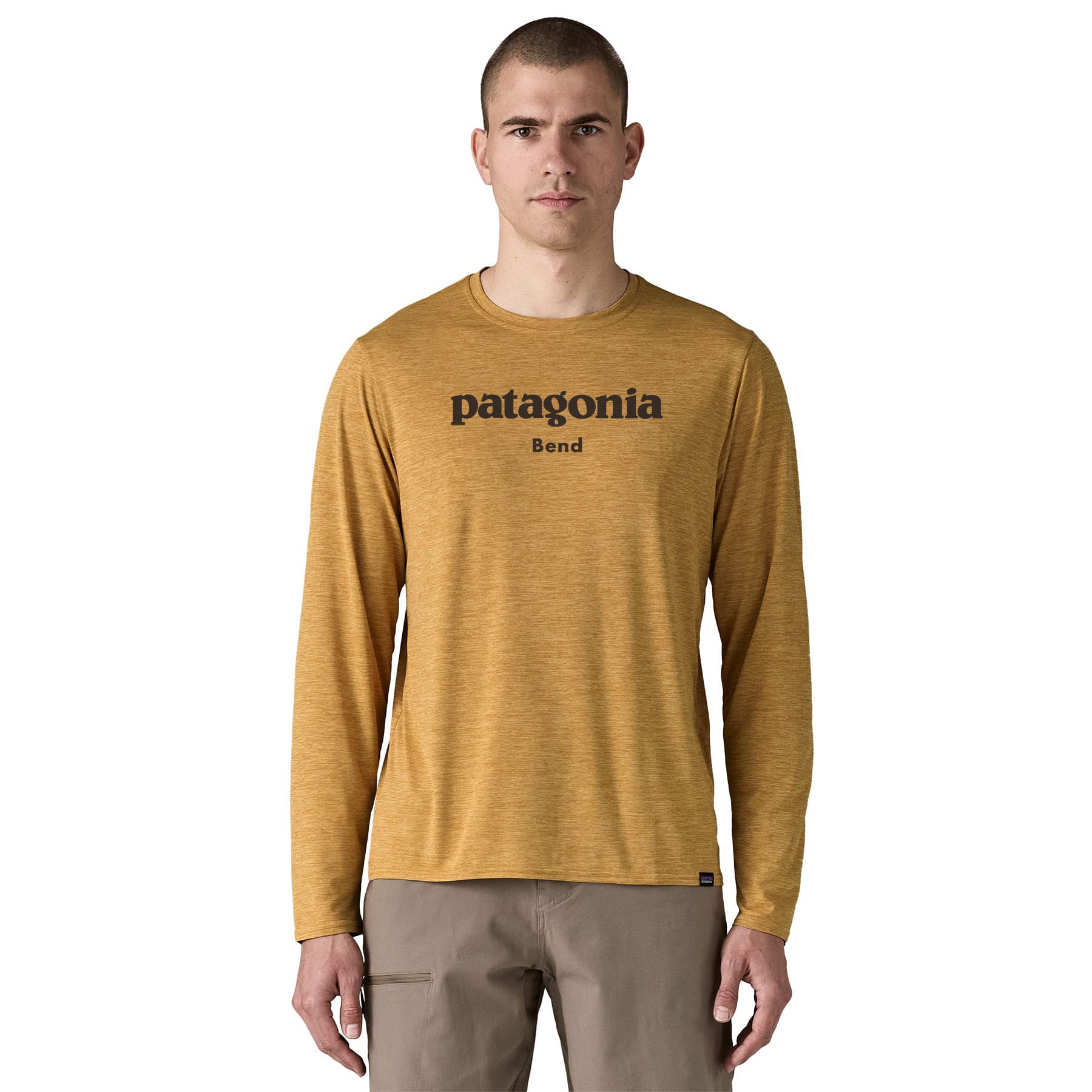 Men's Long - Sleeved Capilene® Cool Daily Graphic Shirt - Patagonia Bend in Beeswax Tan - Pufferfish Gold X - Dye | Patagonia Bend