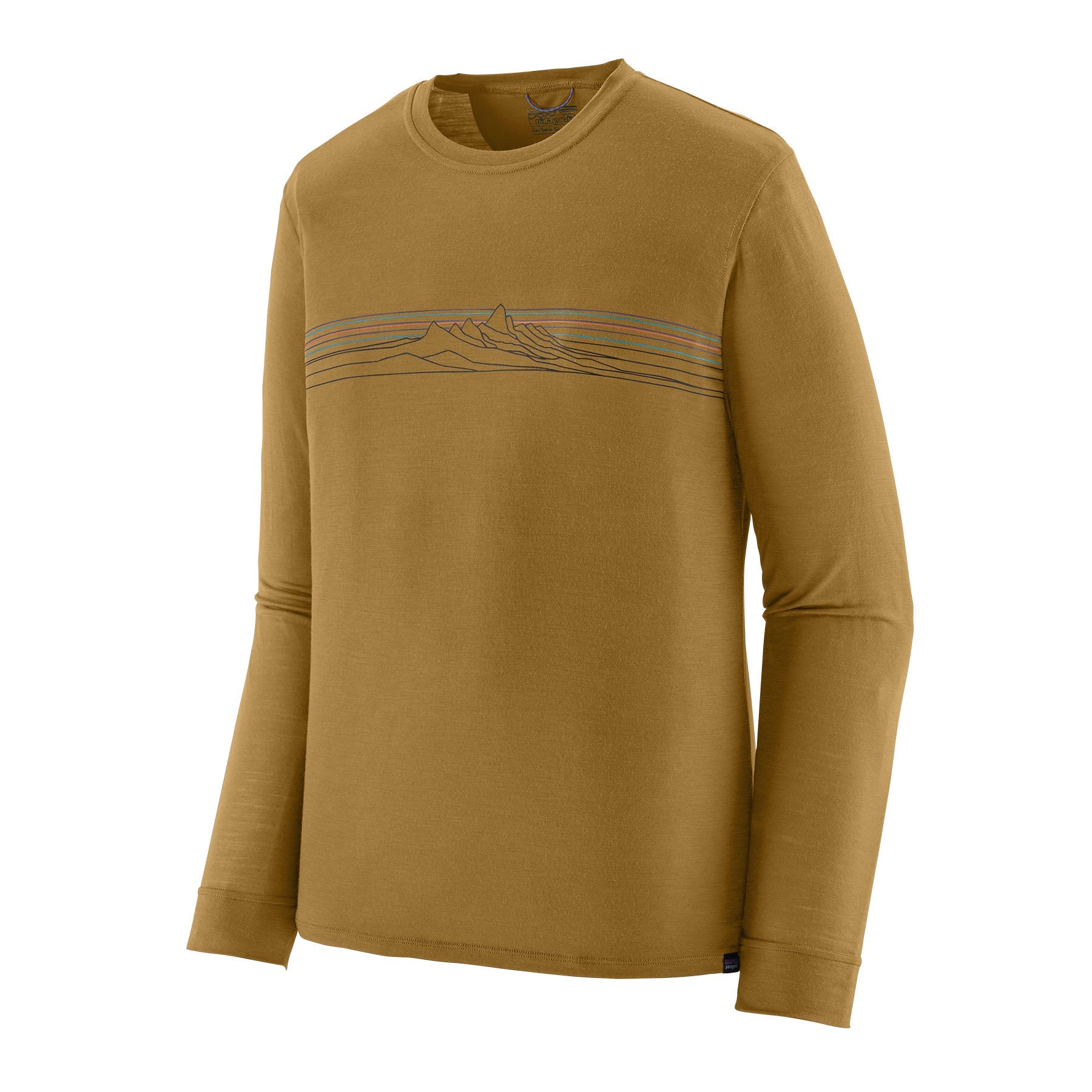 Men's Long - Sleeved Capilene® Cool Merino Blend Graphic Shirt in Strata Stripe: Bobcat Brown | Patagonia Bend