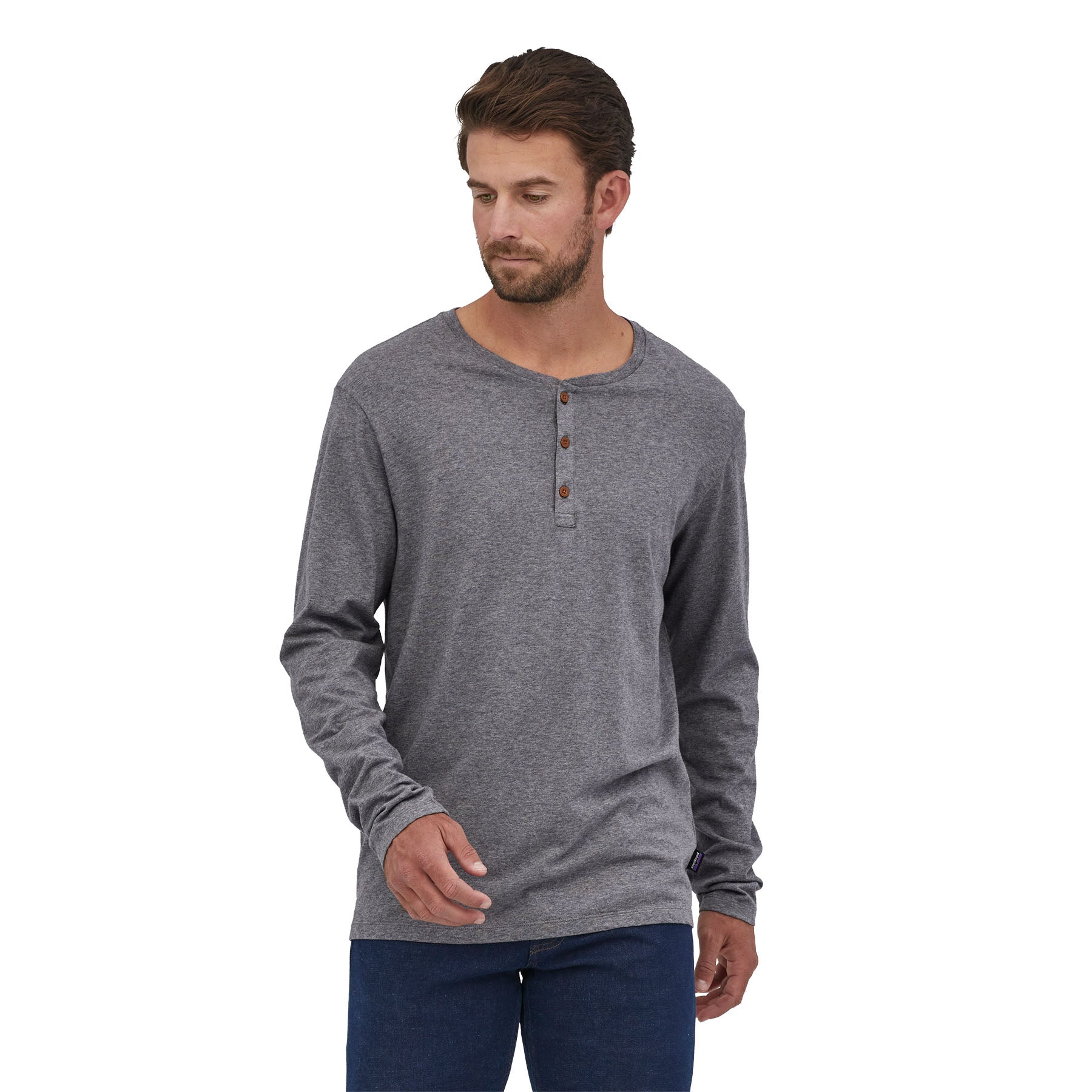 Men's Long - Sleeved Daily Henley in Noble Grey | Patagonia Bend
