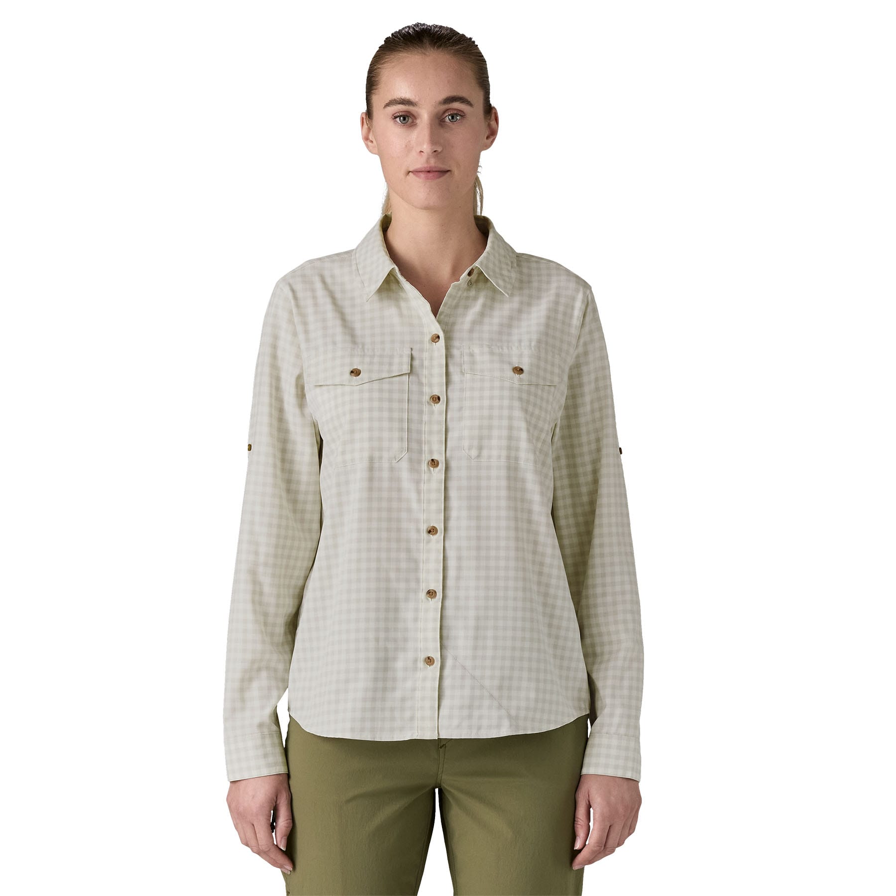 Women's Long - Sleeved Self Guided Sun Shirt in North Fork: Crisp Grey | Patagonia Bend