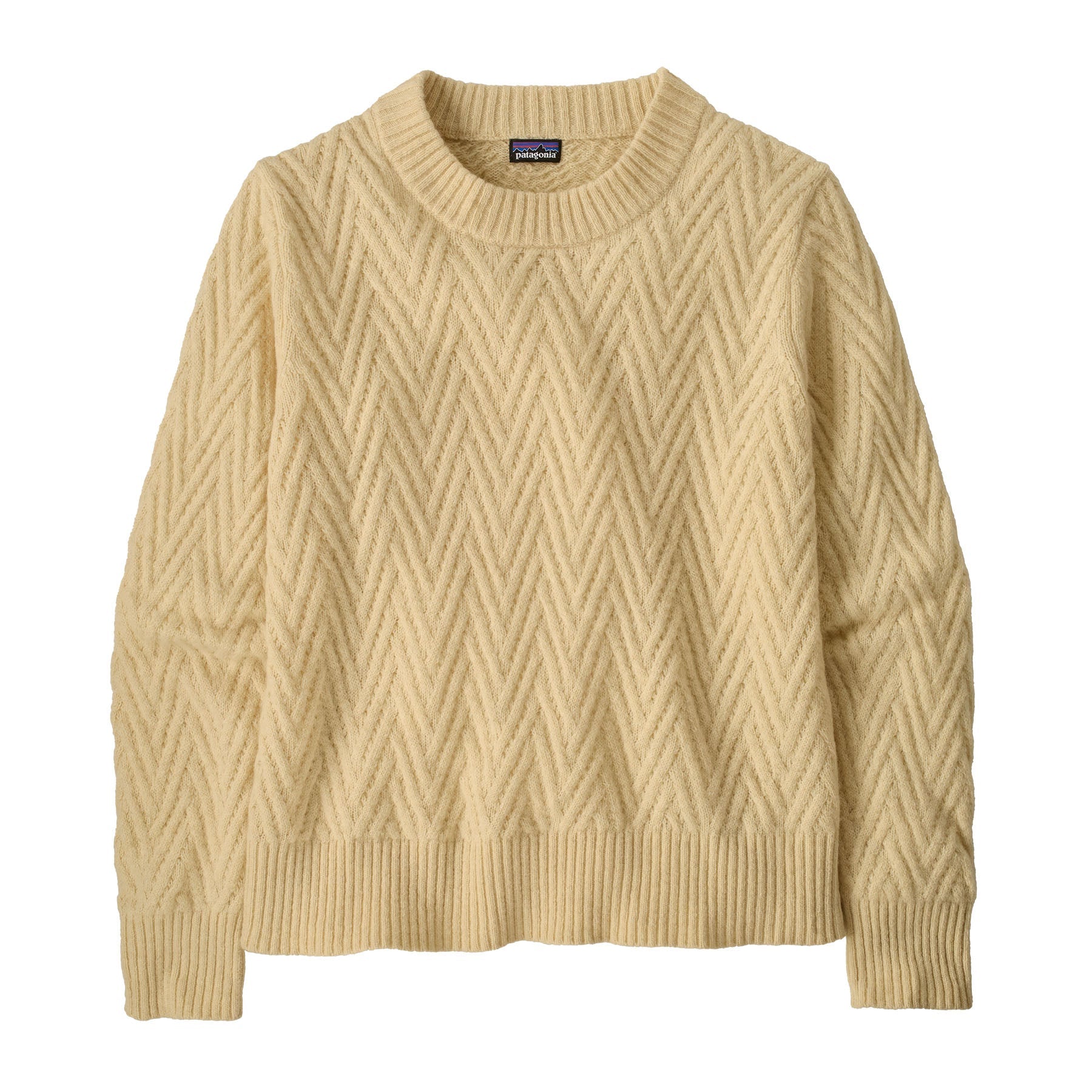 Women's Recycled Wool - Blend Crewneck Sweater in Chevron Cable: Dark Natural | Patagonia Bend