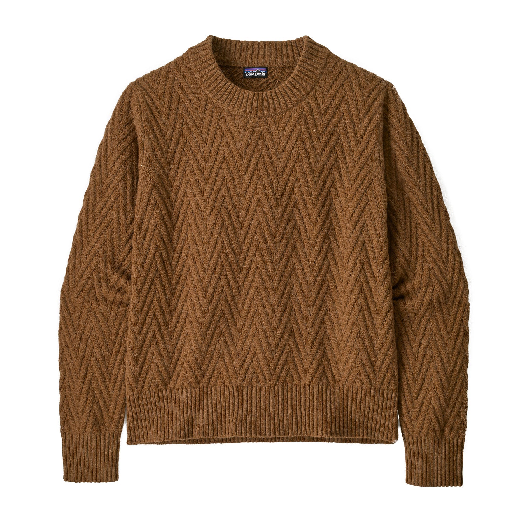 Women's Recycled Wool - Blend Crewneck Sweater in Chevron Cable: Deer Brown | Patagonia Bend