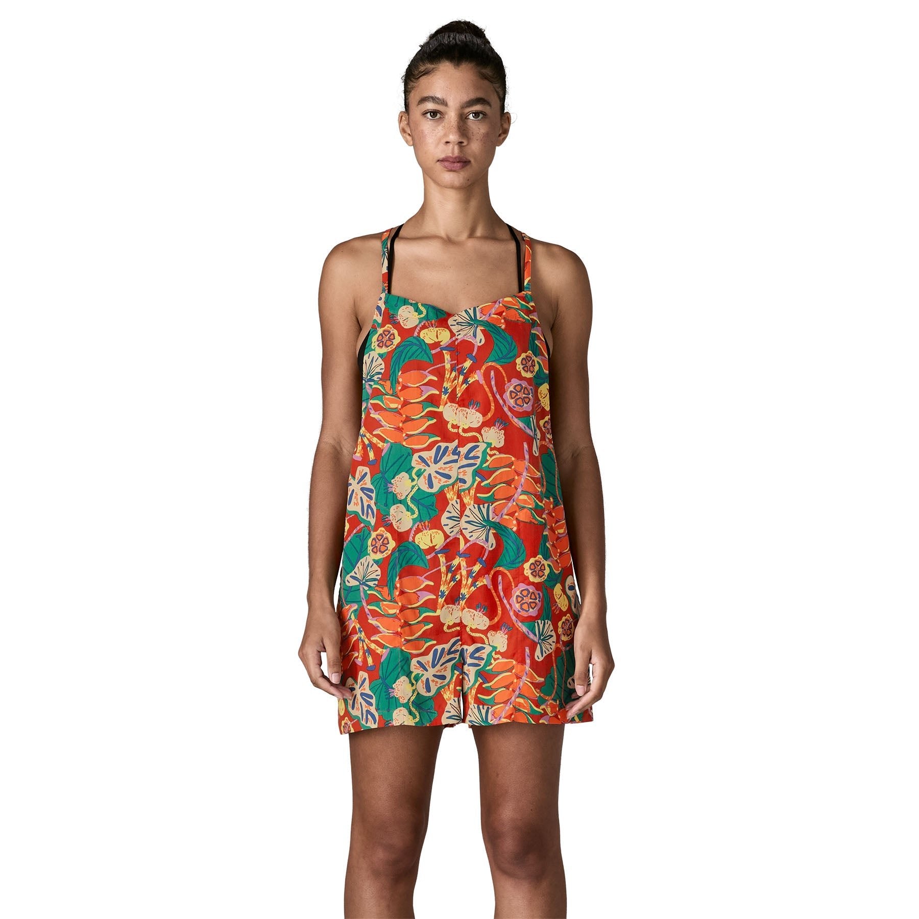 Women's Tidal Threads Romper in Tropiclimb: Hot Ember | Patagonia Bend