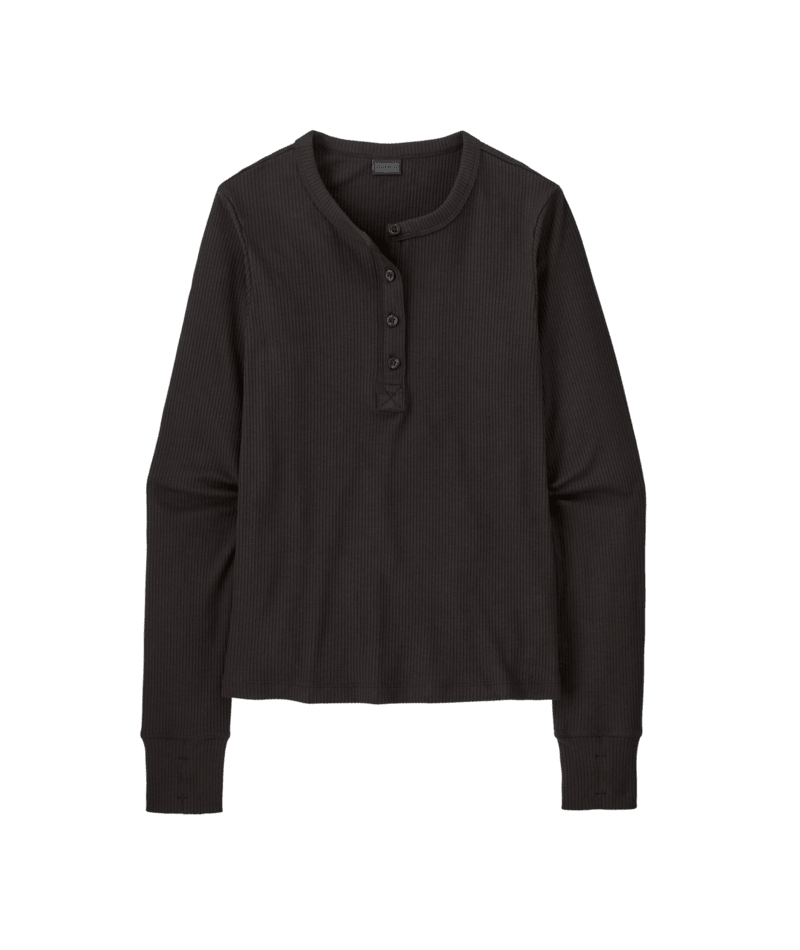 Women's Long Sleeve Rib Knit Henley in Black | Patagonia