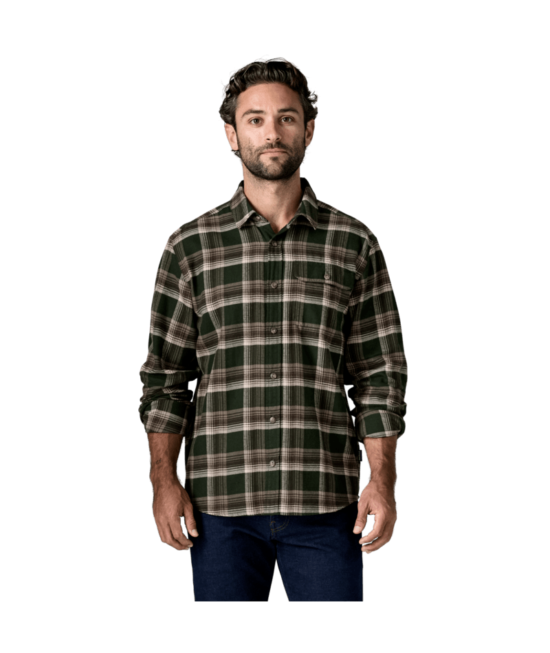 Men's Long Sleeve Lightweight Fjord Flannel Shirt in Cozy Cabin: Treeline Green, Alternate View 1 | Patagonia