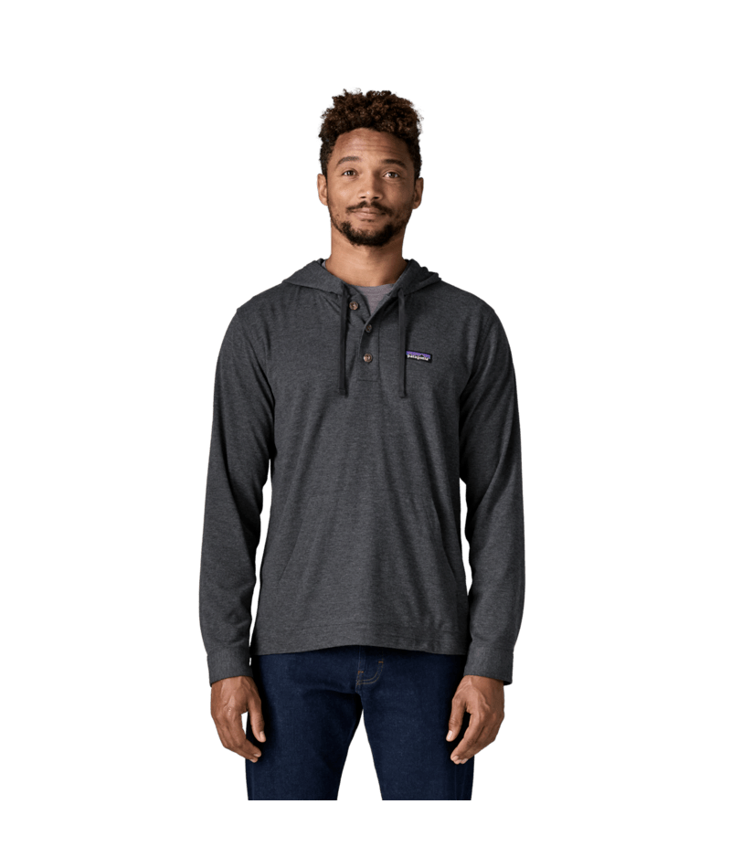 Men's Stretch Fjord Flannel Pullover Hoody in Whole Knit: Forge Grey, Alternate View 1 | Patagonia
