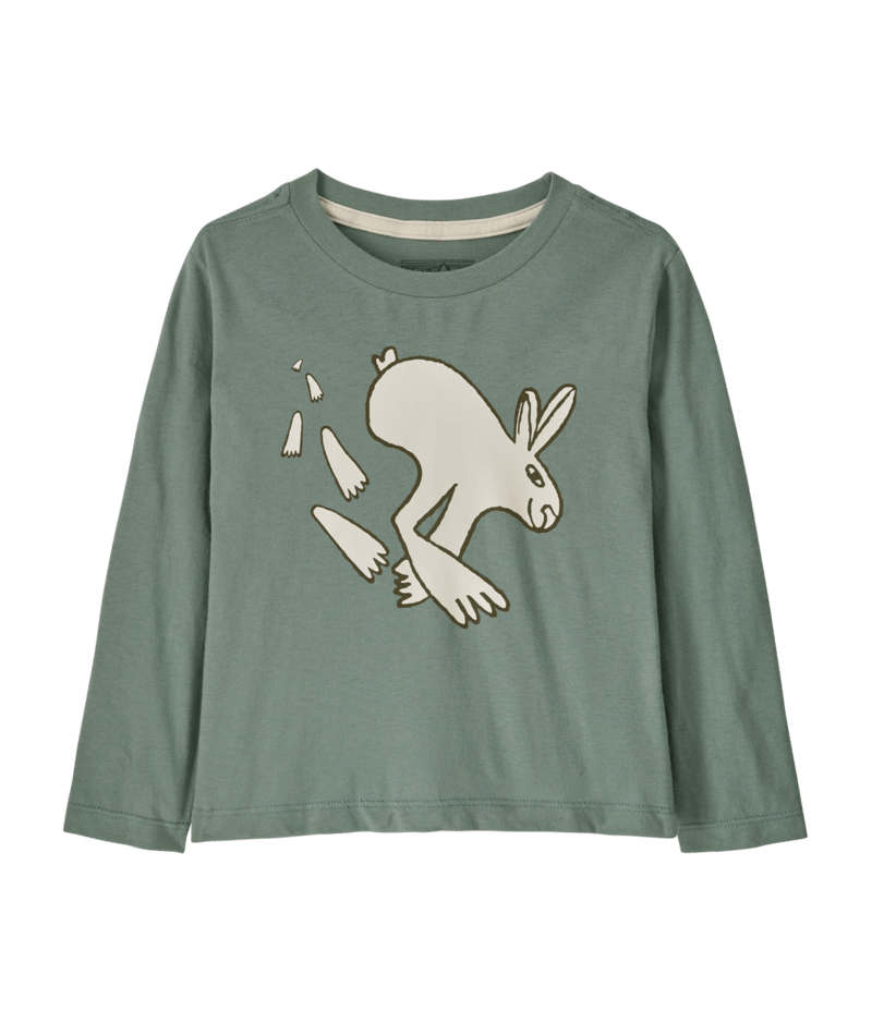 Baby Long-Sleeved Graphic T-Shirt in Leave Only Footprints: Cover Green | Photo 1 | Patagonia