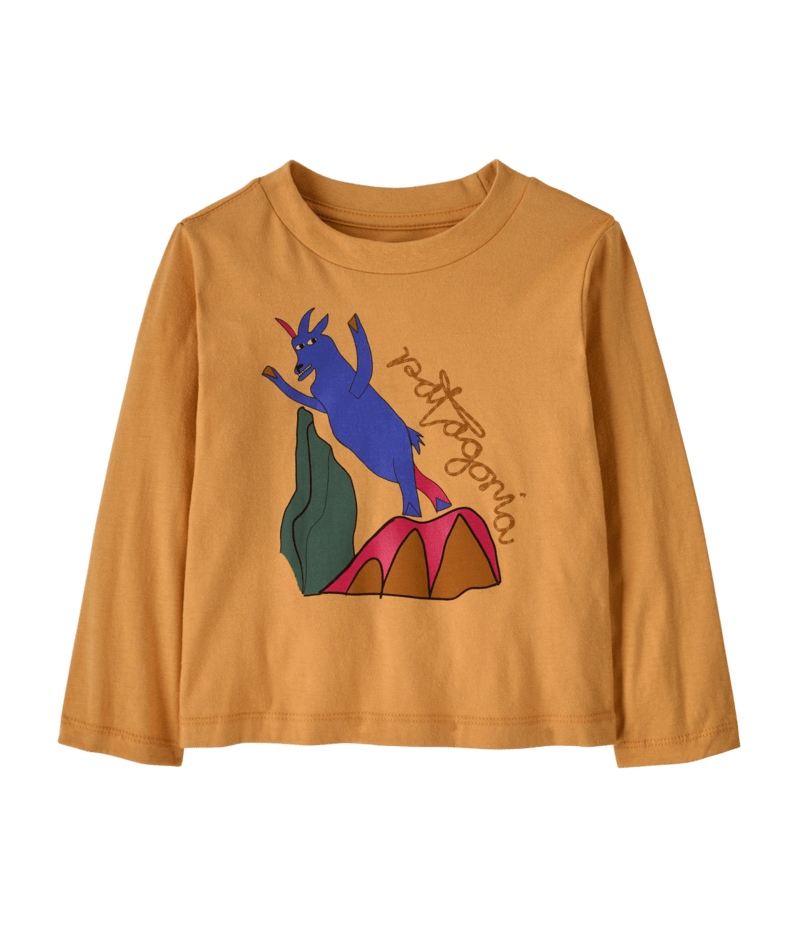 Baby Long-Sleeved Graphic T-Shirt in Rope Goats: Dried Mango | Photo 1 | Patagonia