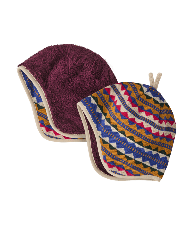Baby Reversible Beanie in Diamond Stripe: Rutabaga White | Photo 1 | Patagonia