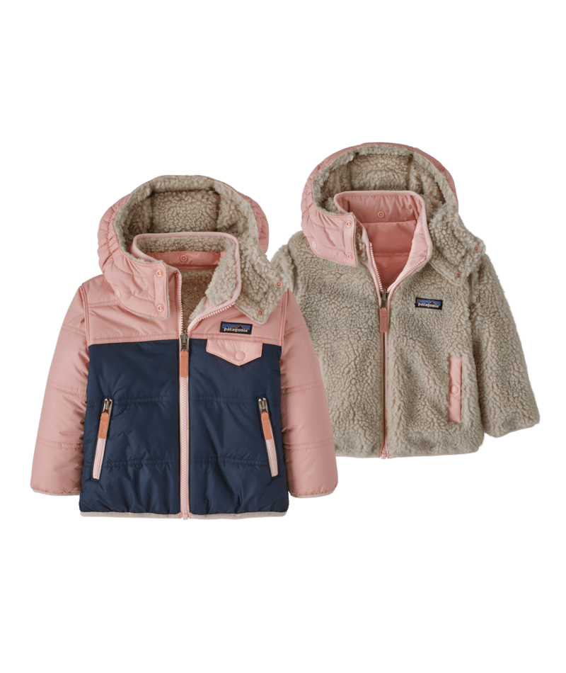 Baby Reversible Tribbles Hoody in New Navy w/Mallow Pink | Photo 1 | Patagonia