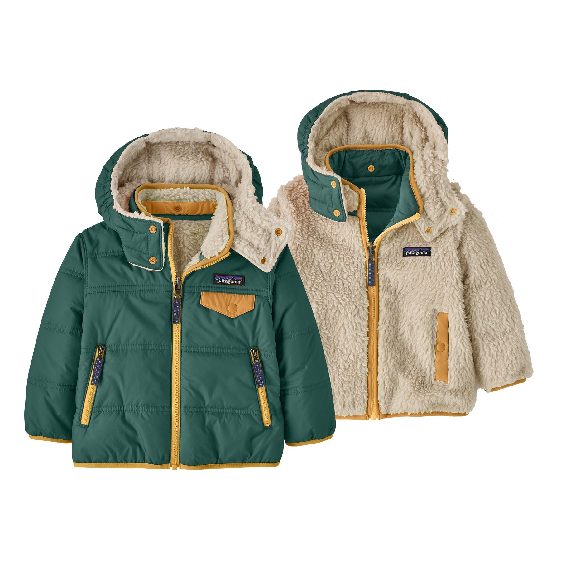 Baby Reversible Tribbles Hoody in Cascade Green | Patagonia Bend