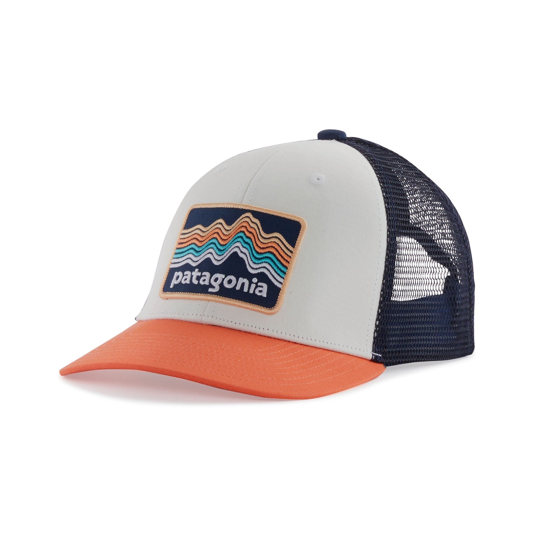 Kid's Trucker Hat in Ridge Rise Stripe: Coho Coral | Patagonia Bend