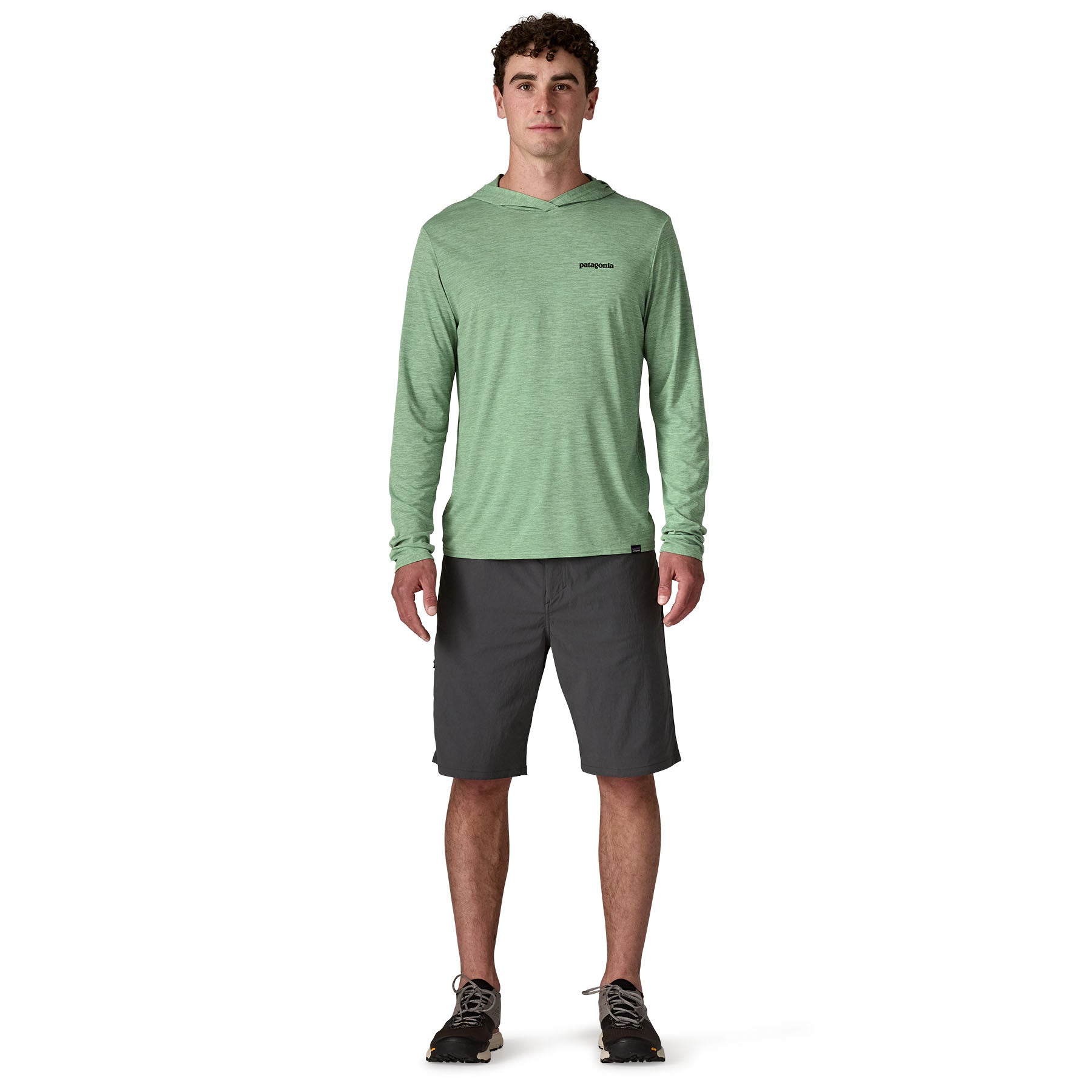 Men's Capilene Cool Daily Graphic Hoody in Fitz Roy Trout: Ellwood Green X - Dye | Patagonia Bend