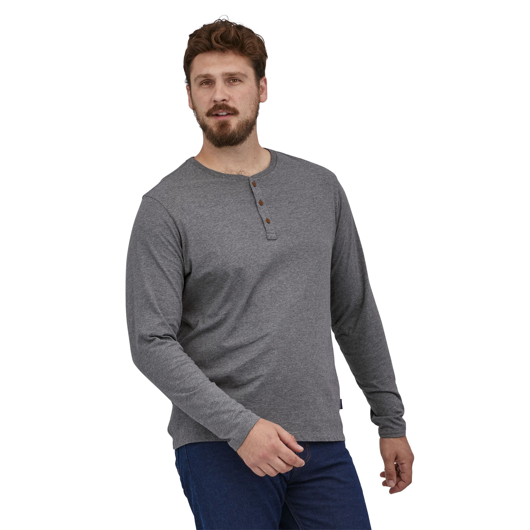 Men's Long - Sleeved Daily Henley in Noble Grey | Patagonia Bend