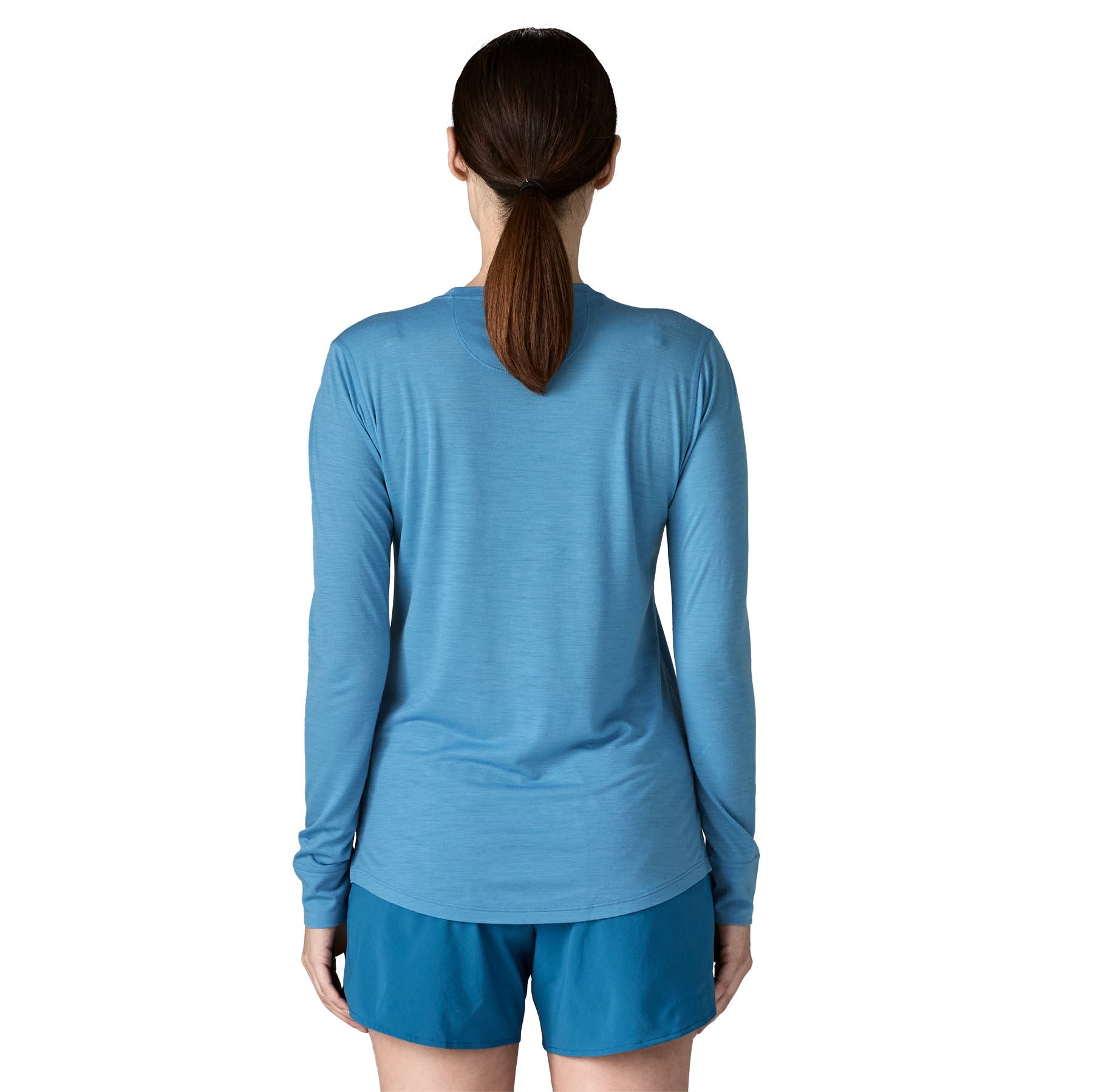 Women's Long - Sleeved Capilene® Cool Merino Blend Graphic Shirt in Strata Stripe: Shore Blue | Patagonia Bend