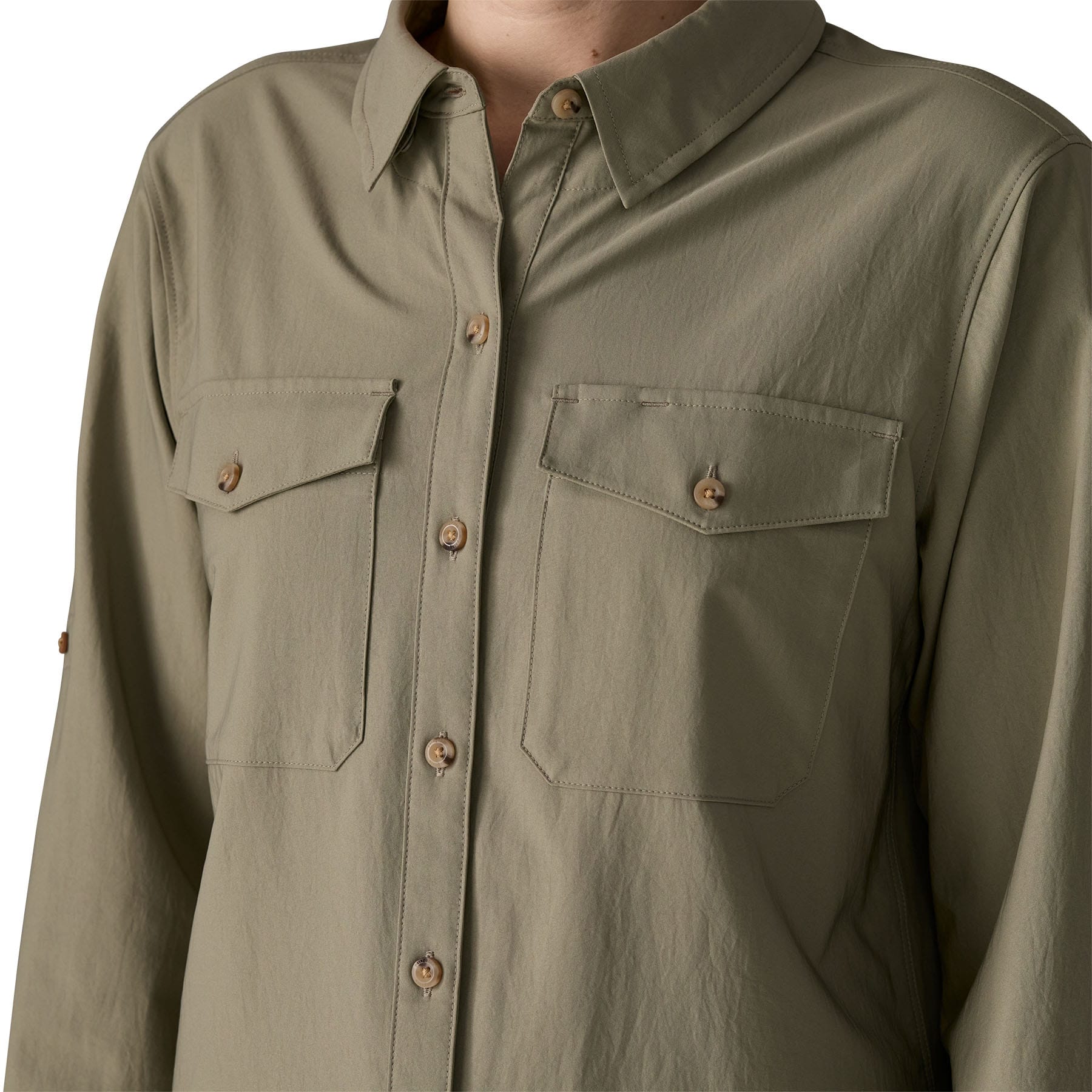 Women's Long - Sleeved Self Guided Sun Shirt in River Rock Green | Patagonia Bend