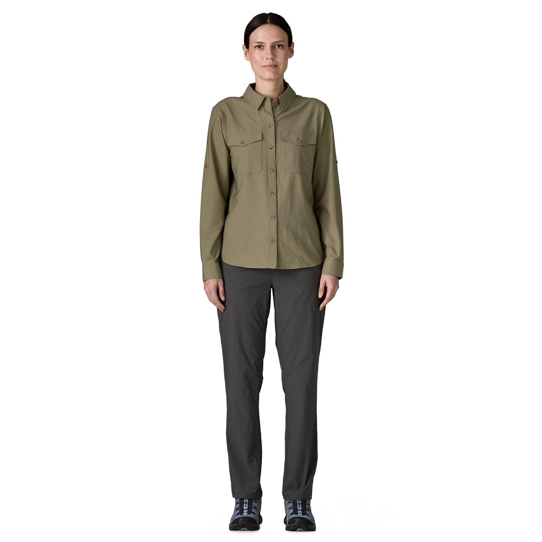 Women's Long - Sleeved Self Guided Sun Shirt in River Rock Green | Patagonia Bend