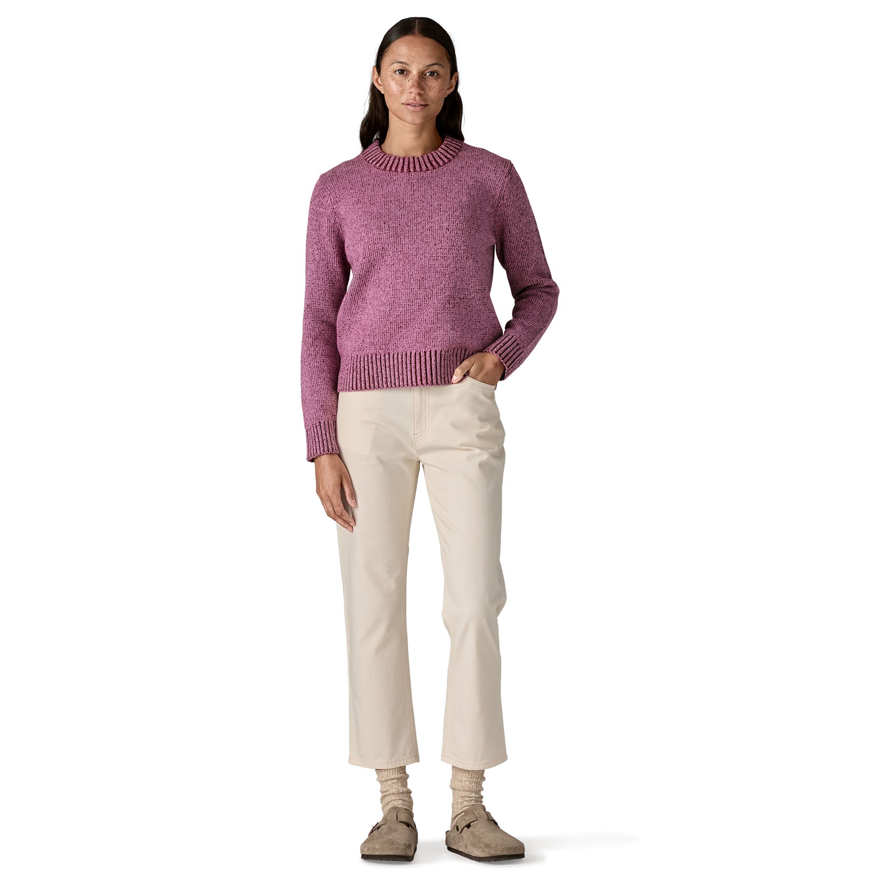 Women's Recycled Wool - Blend Crewneck Sweater in Chevron Cable: Dark Natural | Patagonia Bend